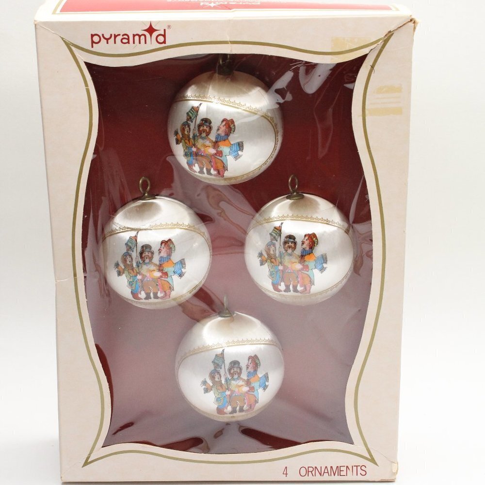 4 Vintage Pyramid Satin-Sheen Ornaments